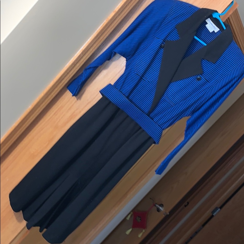 Vintage blue and black striped top belted dress